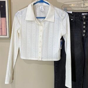 NWT Abound Cardi top Cream Long Sleeve Button Top Collar Sz S